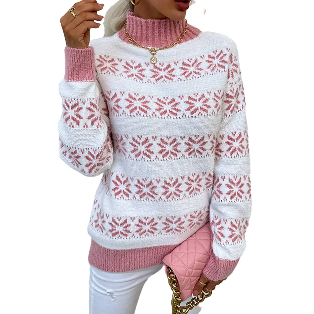 

Wool Pullover Sweater Christmas Commuting Wind Daily Fashion Loose Stylish Sweater Turtleneck Snowflake Knit Brand New