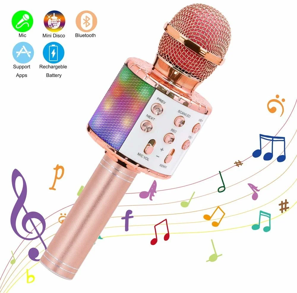 Wireless Karaoke Microphone Bluetooth Handheld Portable Speaker Home KTV Player with Dancing LED Lights Record Function for Kids
Wireless Karaoke Microphone Bluetooth Handheld Portable Speaker Home KTV Player with Dancing LED Lights Record Function for Kids