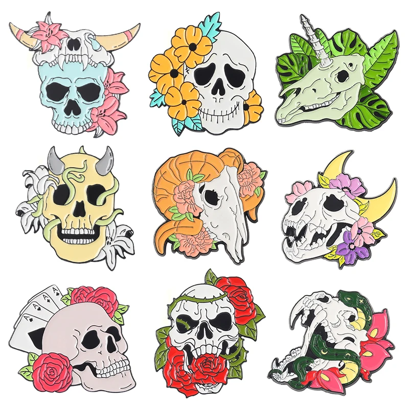 Flowers and Skeleton Enamel Pins Goat Skull Brooches Backpack Clothes Lapel Badges Gothic Punk Jewelry Gift for Friends
Flowers and Skeleton Enamel Pins Goat Skull Brooches Backpack Clothes Lapel Badges Gothic Punk Jewelry Gift for Friends
