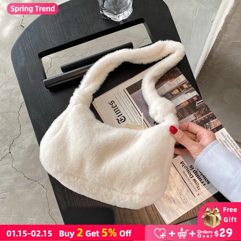 Simple Faux Fur Women Hobos Baguette Handbags Winter Warm Soft Plush Ladies Small Shoulder Bags Fashion Girls Furry Clutch Purse
Simple Faux Fur Women Hobos Baguette Handbags Winter Warm Soft Plush Ladies Small Shoulder Bags Fashion Girls Furry Clutch Purse