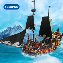 Black Pirates Ship DIY Adventure Pearl Boat Island Storm Vessel Flagship Movies Mini Bricks Building Blocks Model Toy Kids Gifts