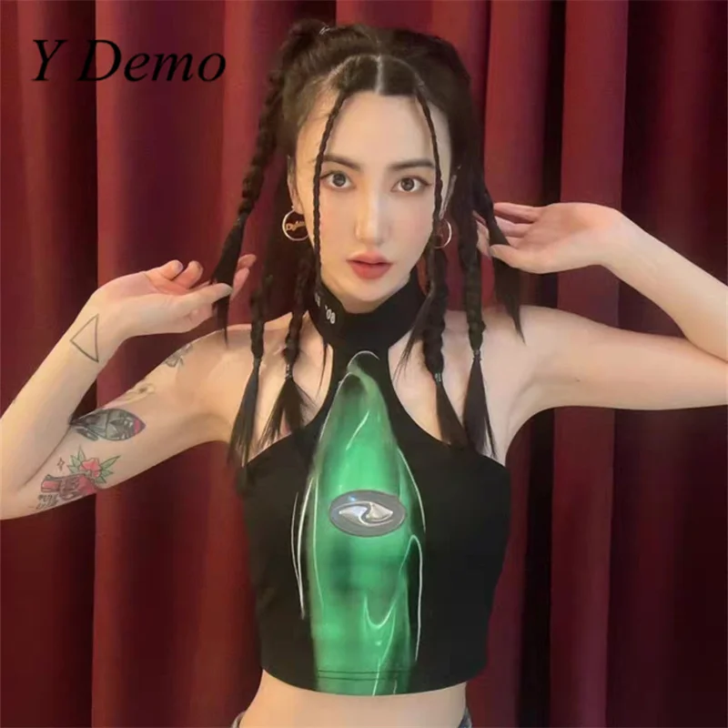 Y Demo Y2k Summer Abstract Printing Sexy Green Halter Neck Suspender Vest Stretchy Sleeveless Tops 
Y Demo Y2k Summer Abstract Printing Sexy Green Halter Neck Suspender Vest Stretchy Sleeveless Tops