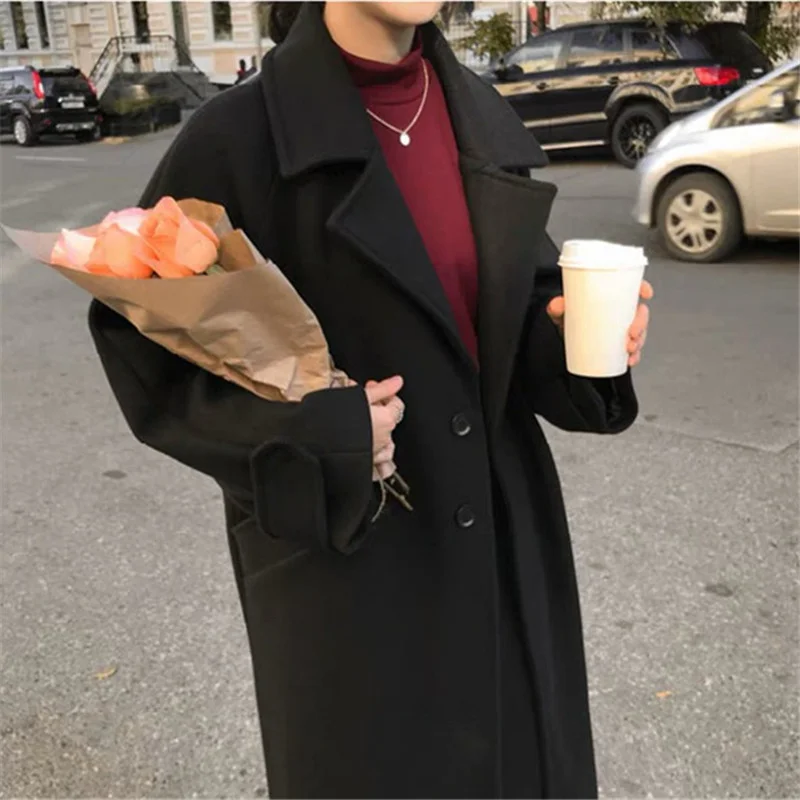 2022 Autumn and Winter New Wool Coat Female Korean Women's Black Wool Coat Female Fashion Long Loose Ladies Fashion Jacket
2022 Autumn and Winter New Wool Coat Female Korean Women's Black Wool Coat Female Fashion Long Loose Ladies Fashion Jacket