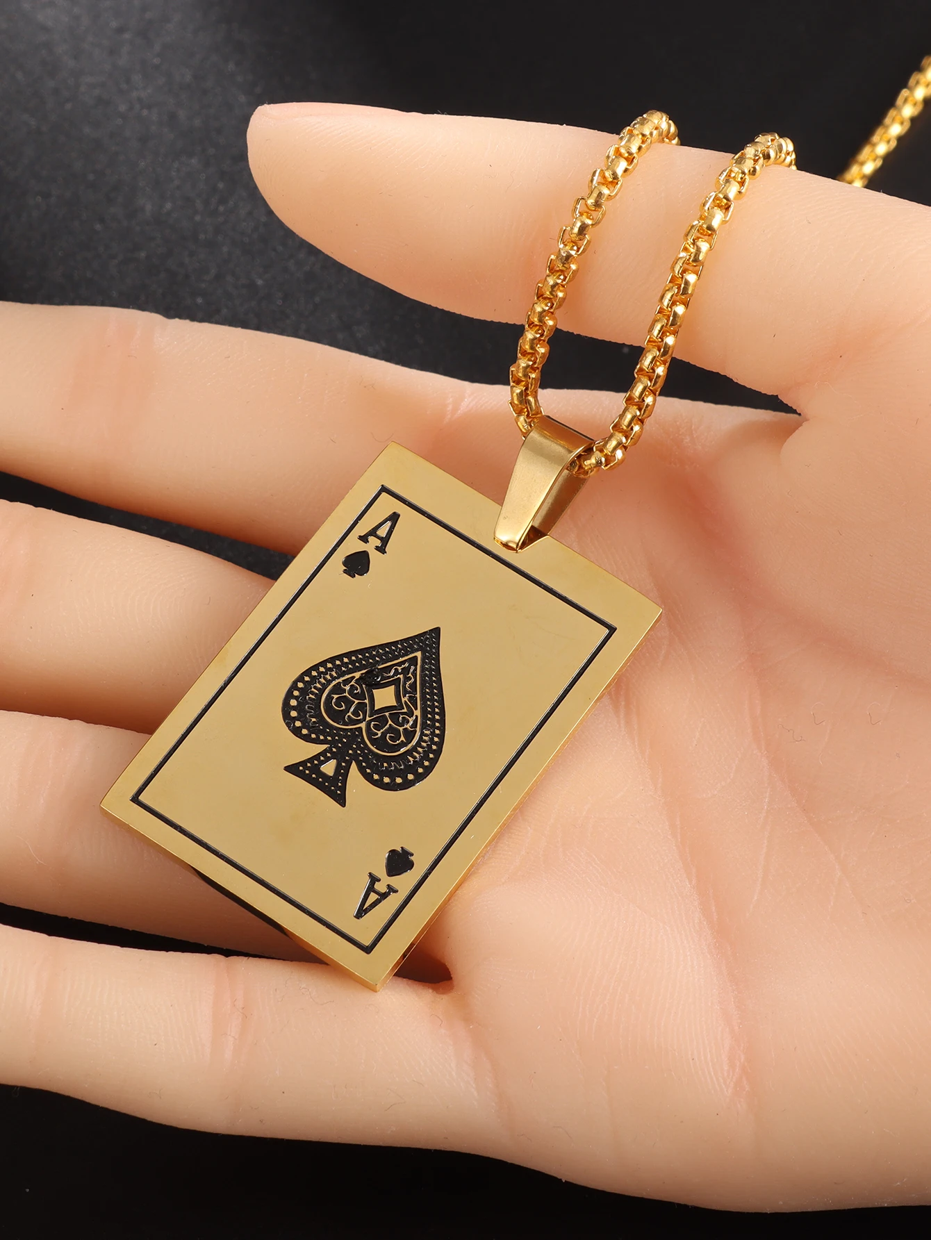 Men's Delicately Engraved Stainless Steel Playing Card Ace Pendant Necklace Fashion Statement Jewelry Gift
Men's Delicately Engraved Stainless Steel Playing Card Ace Pendant Necklace Fashion Statement Jewelry Gift