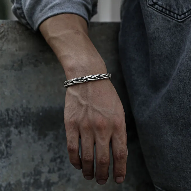 925 Sterling Silver Twisted Woven Bracelet Man Women Neutral Retro Thai Original Handmade Exquisite Unique Opening Bangle GiftS 
925 Sterling Silver Twisted Woven Bracelet Man Women Neutral Retro Thai Original Handmade Exquisite Unique Opening Bangle GiftS