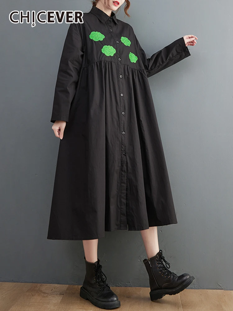 CHICEVER Fashion Embroidery Colorblock Dress For Women Lapel Long Sleeve Patchwork Loose Midi Dresses Female Casual Clothes 2022
CHICEVER Fashion Embroidery Colorblock Dress For Women Lapel Long Sleeve Patchwork Loose Midi Dresses Female Casual Clothes 2022