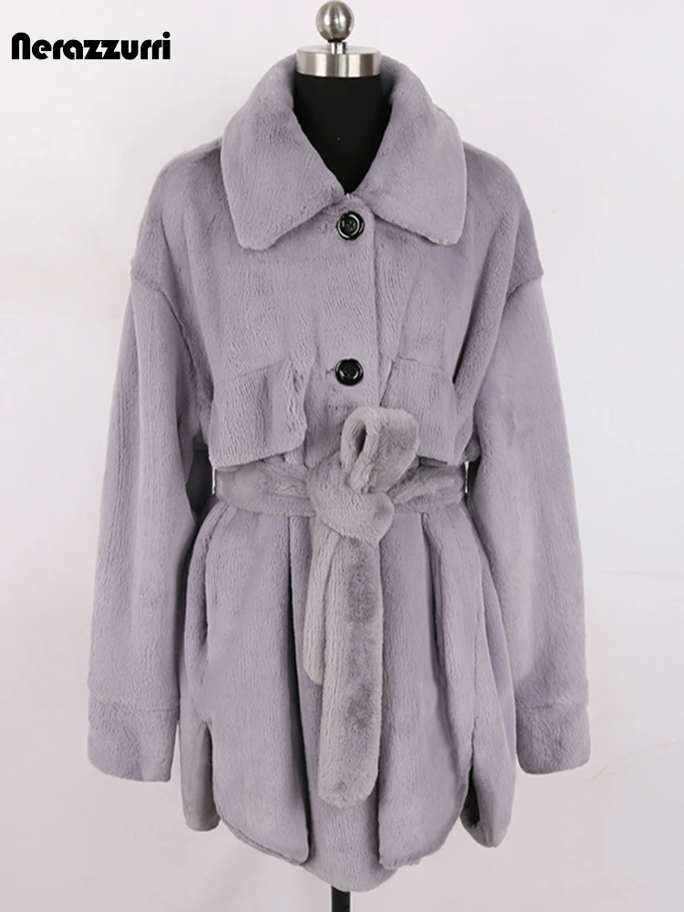 Nerazzurri Winter Gray Thick Warm Soft Oversized Fluffy Faux Fur Coat Women Long Sleeve Sashes Designer Luxury Furry Shirt 2021
Nerazzurri Winter Gray Thick Warm Soft Oversized Fluffy Faux Fur Coat Women Long Sleeve Sashes Designer Luxury Furry Shirt 2021