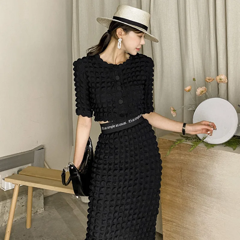 2022 Summer Women's Suits Fashion Black Cardigan Crop Top & Bag Hip Skirt Sets Female Outifits Two Pieces Korean Clothing
2022 Summer Women's Suits Fashion Black Cardigan Crop Top & Bag Hip Skirt Sets Female Outifits Two Pieces Korean Clothing