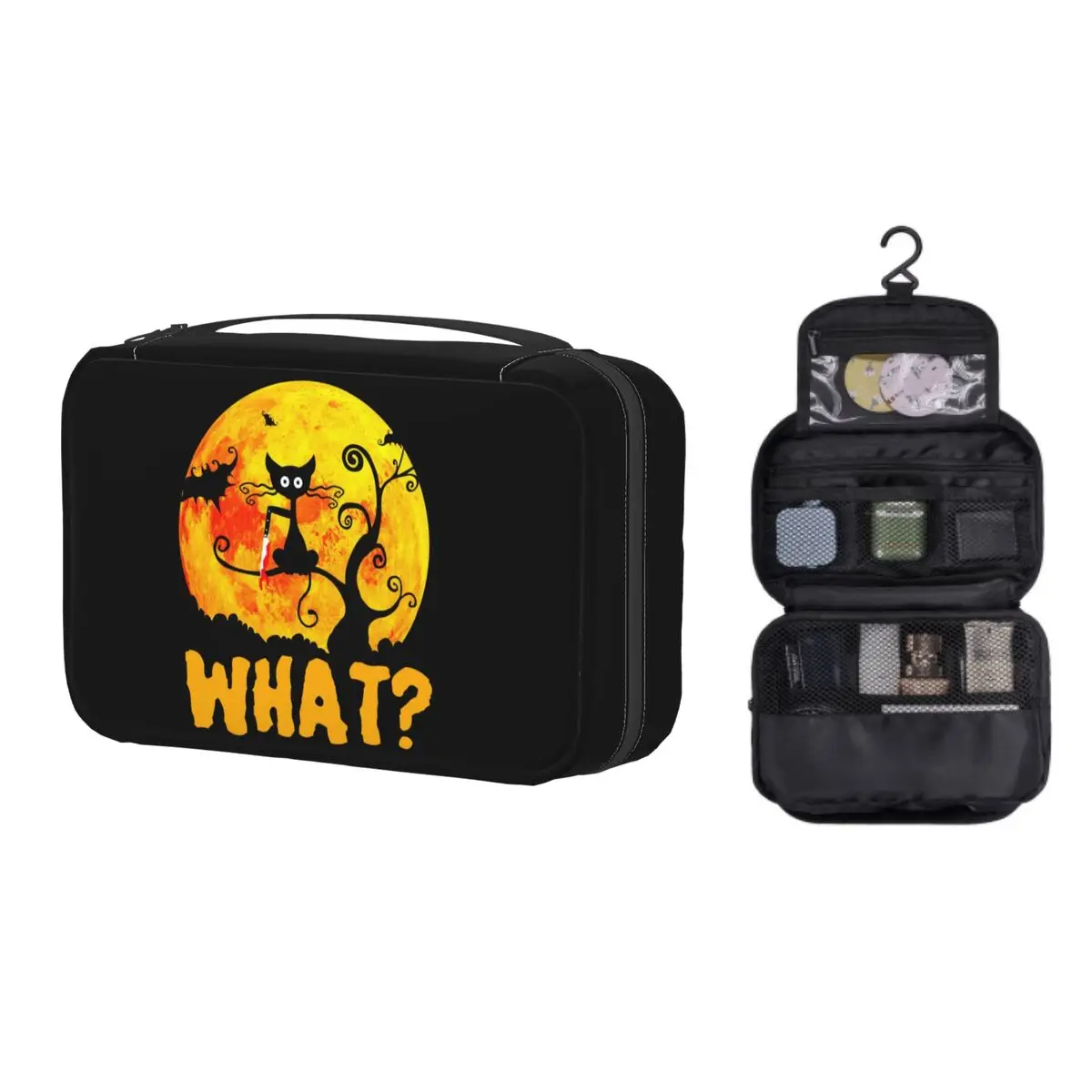 Fashion Cartoon Black Cat What Travel Toiletry Bag Women Hanging Halloween Kitten Cosmetic Makeup Organizer Dopp Kit
Fashion Cartoon Black Cat What Travel Toiletry Bag Women Hanging Halloween Kitten Cosmetic Makeup Organizer Dopp Kit