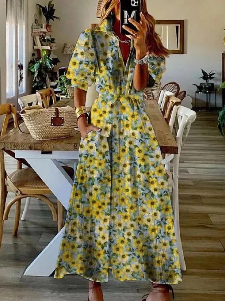 2022 Spring Floral Print Long Shirt Dress Elegant Lapel Button Lace-Up Party Dress Women Summer Fashion Puff Sleeve Casual Dress
2022 Spring Floral Print Long Shirt Dress Elegant Lapel Button Lace-Up Party Dress Women Summer Fashion Puff Sleeve Casual Dress