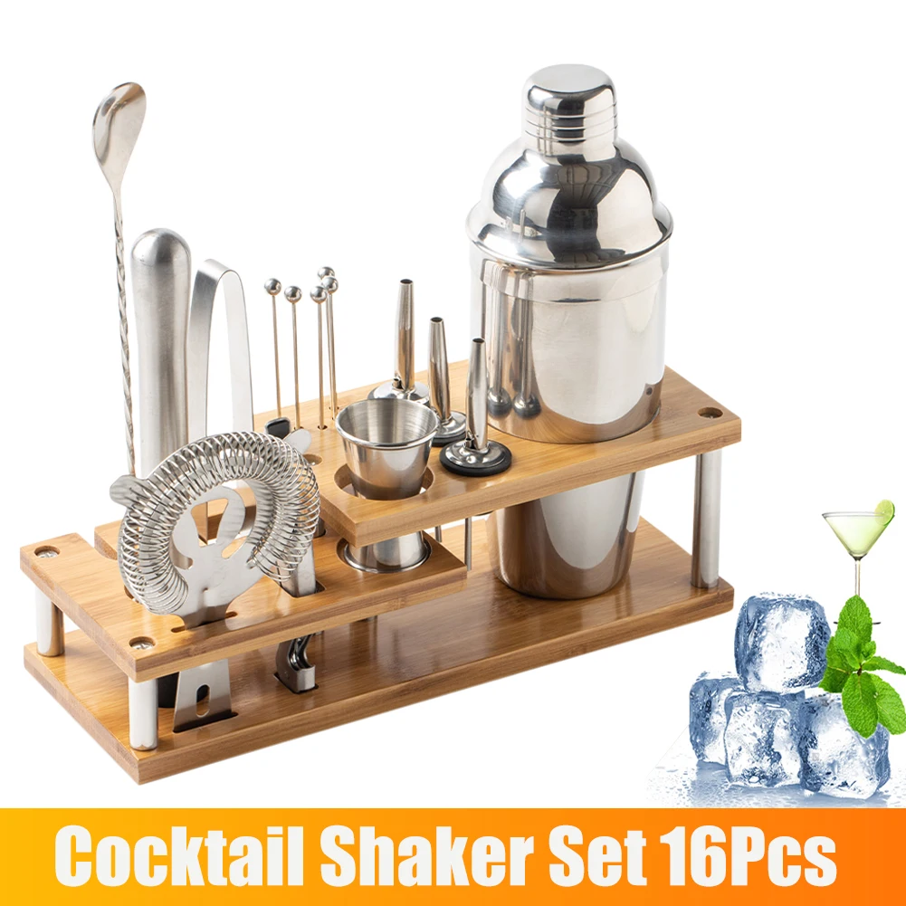 New Cocktail Shaker Set Stainless Steel Bartender Kit Drink Mixer Set with Shaker Jigger Skimmer Spoon Fruit Picker Wood Stand
New Cocktail Shaker Set Stainless Steel Bartender Kit Drink Mixer Set with Shaker Jigger Skimmer Spoon Fruit Picker Wood Stand