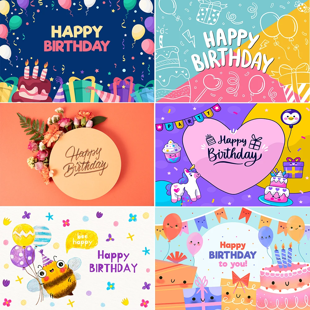 

Happy Birthday Party Banner Decoration Backdrop Cake Catoon Cat Balloon Theme Children Kids Photography Background Photo Booth