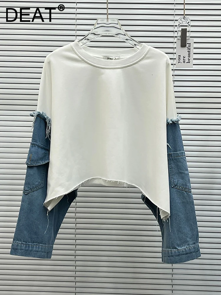 DEAT Women's Hoodies O-neck Patchwork Batwing Sleeve Pockets Burrs Contrast Color Denim Pullover 2023 Autumn New Fashion 29L3020
DEAT Women's Hoodies O-neck Patchwork Batwing Sleeve Pockets Burrs Contrast Color Denim Pullover 2023 Autumn New Fashion 29L3020