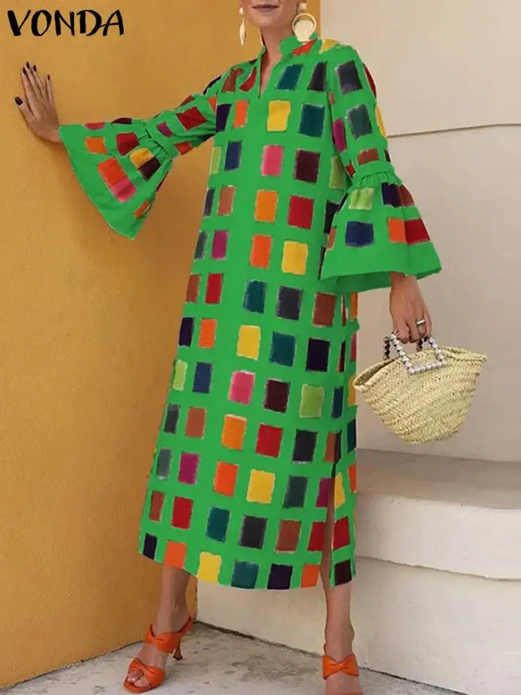 Plus Size 5XL Bohemian Midi Dress VONDA Women Plaid Printed Vestido Long Flare Sleeve Elegant Party Evening Sundress Casual Robe
Plus Size 5XL Bohemian Midi Dress VONDA Women Plaid Printed Vestido Long Flare Sleeve Elegant Party Evening Sundress Casual Robe