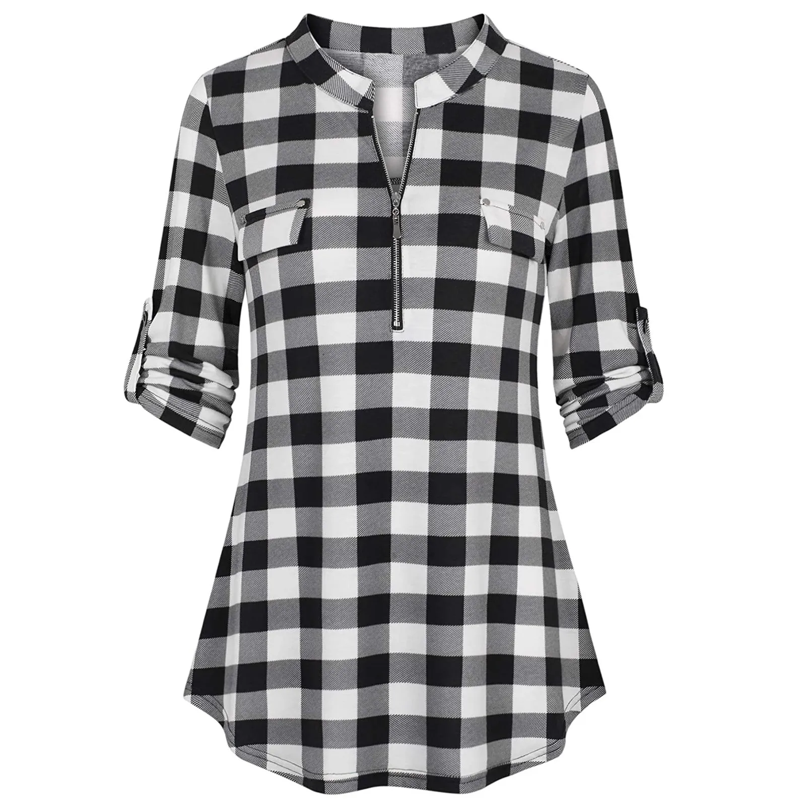 Women's 3/4 Sleeve Plaid Shirt Casual White Printed Vintage Blouse Woman Summer Tops Shirt Clothes 
Women's 3/4 Sleeve Plaid Shirt Casual White Printed Vintage Blouse Woman Summer Tops Shirt Clothes