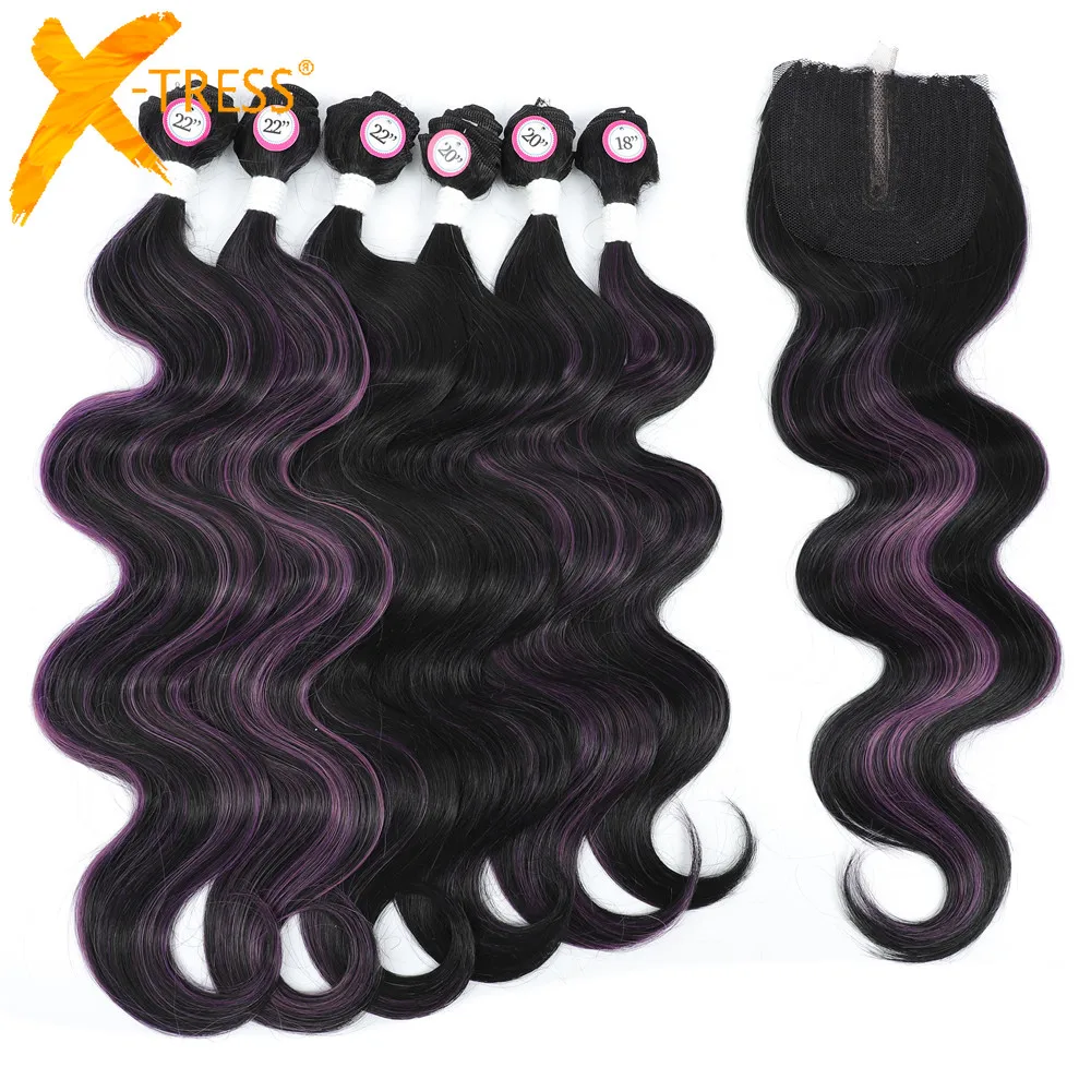 Synthetic Hair Extensions For Black Women Highlight Purple Color Bundles With Closure X-TRESS Body Wave High Temperature Fiber
Synthetic Hair Extensions For Black Women Highlight Purple Color Bundles With Closure X-TRESS Body Wave High Temperature Fiber