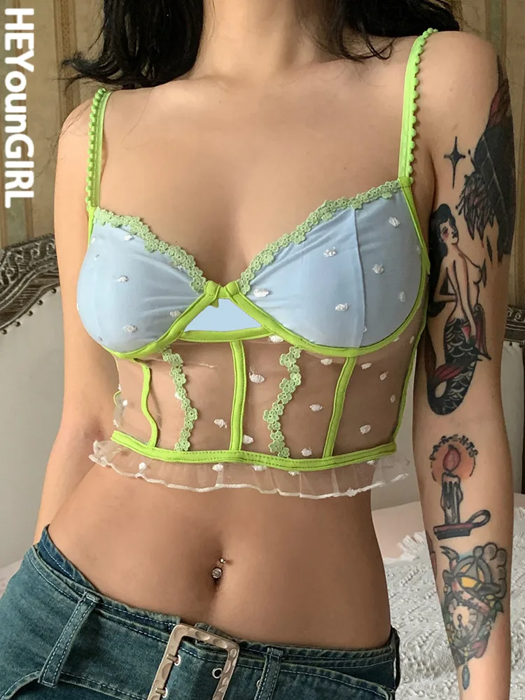 HEYounGIRL Mesh Patchwork Corset Camisole V-Neck Y2K See Through Thin Straps Cropped Tank Aesthetic Sexy Summer Women Cute Vest
HEYounGIRL Mesh Patchwork Corset Camisole V-Neck Y2K See Through Thin Straps Cropped Tank Aesthetic Sexy Summer Women Cute Vest