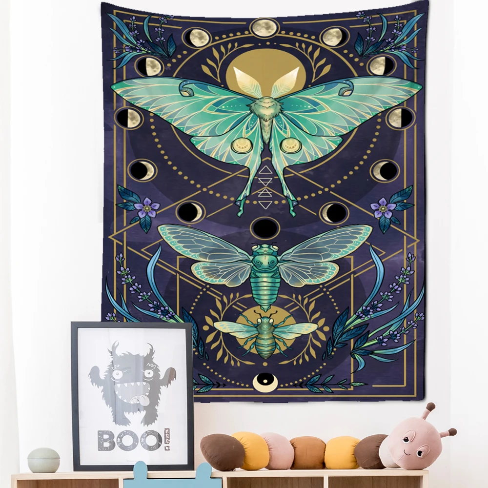 

Moon Phase Butterfly Tarot Tapestry Wall Hanging Psychedelic Witchcraft Tapiz Hippie Aesthetics Room Home Decor