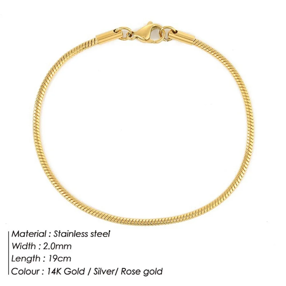 

Couples Men Women Gold Color Bracelets for Women Stainless Steel Snake Link Chain Lobster Clasp Snap Button Jewelry Pulseras New