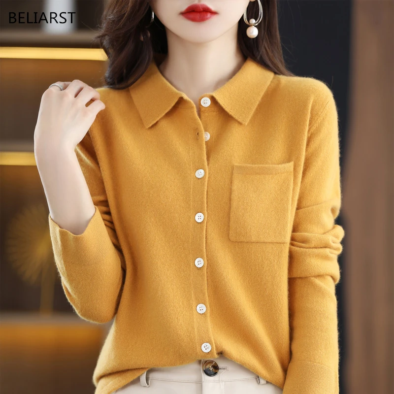 100% pure wool sweater women's POLO collar cardigan spring and autumn new knitted bottoming jacket casual fashion Female coat
100% pure wool sweater women's POLO collar cardigan spring and autumn new knitted bottoming jacket casual fashion Female coat