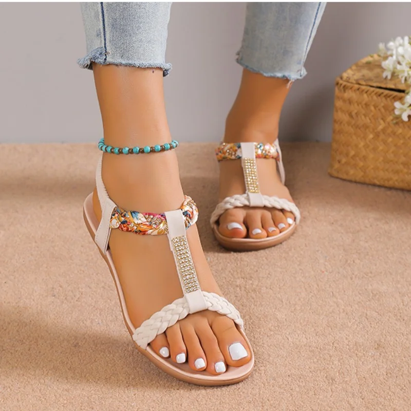Women's Sandals 2023 New Open-toe Bohemian Flat Shoes Summer Rhinestone Soft Bottom Women's Sandals Elastic Strap Shoes
Women's Sandals 2023 New Open-toe Bohemian Flat Shoes Summer Rhinestone Soft Bottom Women's Sandals Elastic Strap Shoes