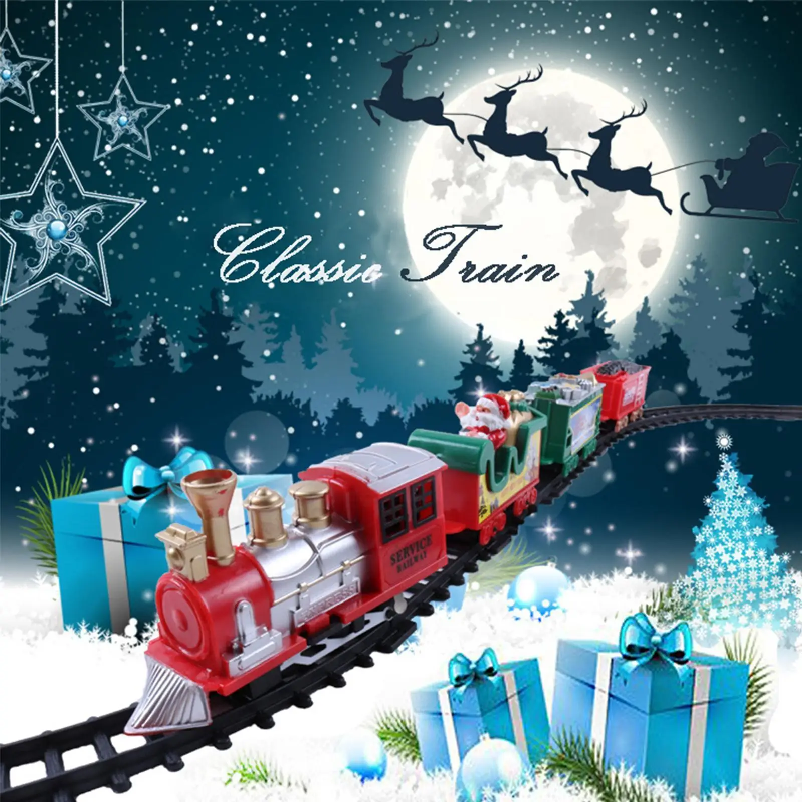 

Christmas Electric Train Toy Rail Car Mini Train Track Kid With Decors Year Light Toy Christmas Xmas Gift Sound New Frame T L1O2