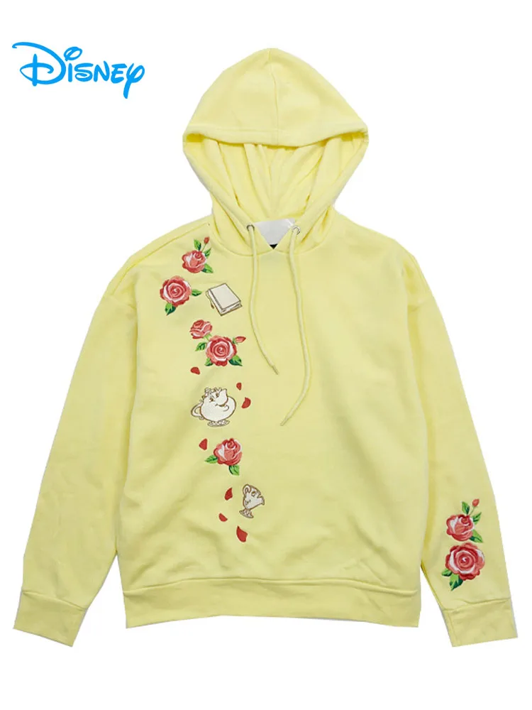 

Disney Mickey Beauty and the Beast Embroidery Hooded Sweatshirt Women Fleece Hoodies Long Sleeve Pullover Tops Jacket Unisex