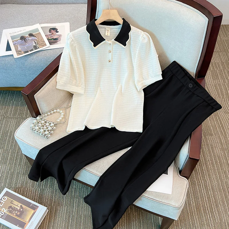 Large Pleated V-neck Short Sleeved Chiffon Shirt Casual Wide Leg Pants Two-piece Elegant Women's Pants Set Summer Outfits cloth
Large Pleated V-neck Short Sleeved Chiffon Shirt Casual Wide Leg Pants Two-piece Elegant Women's Pants Set Summer Outfits cloth