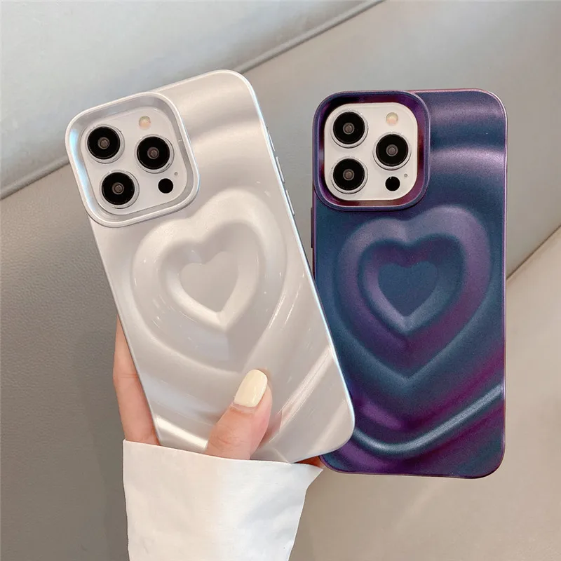 

Korean Glossy Heart 3D Case For iPhone 12 13 14 Pro Max Fundas Wave Shape Creative Soft TPU Back Cover Shell for iPhone 11 Coque