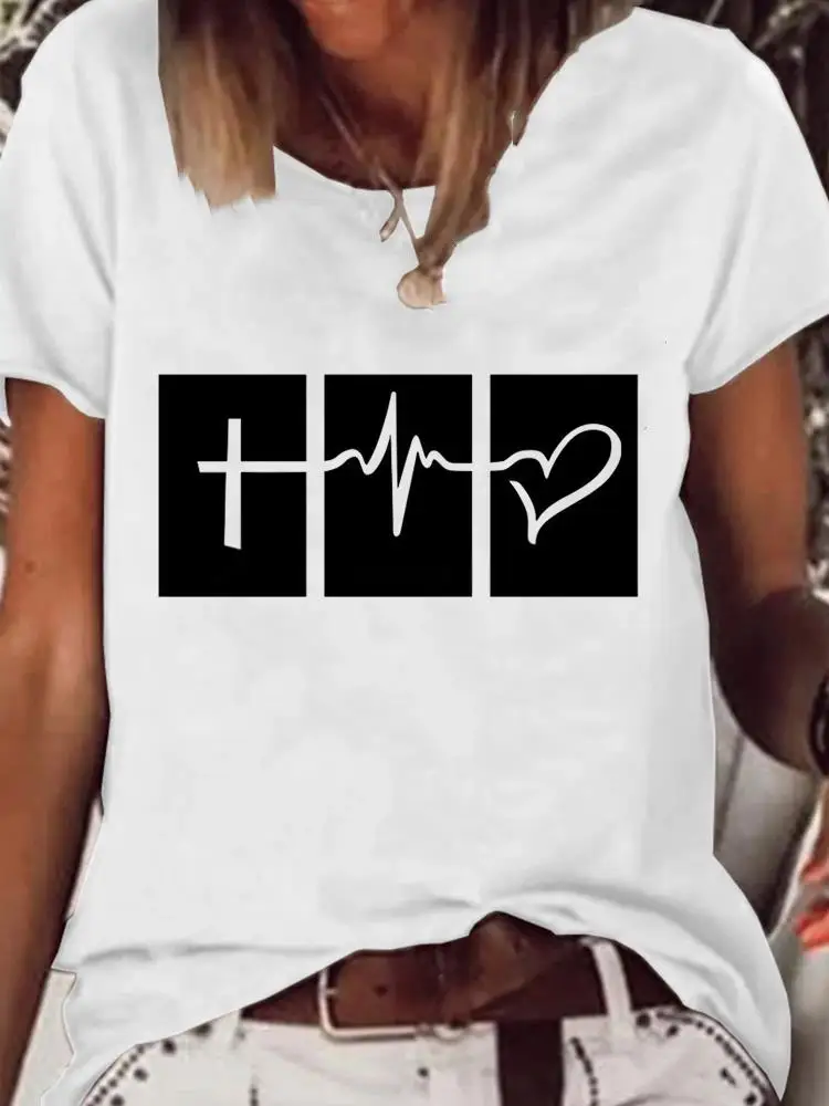 Print T Shirt Short Sleeve Faith Sweet Heartbeat Clothes Women Clothing Fashion Graphic T-shirt Summer Kawaii Basic Tee Top
Print T Shirt Short Sleeve Faith Sweet Heartbeat Clothes Women Clothing Fashion Graphic T-shirt Summer Kawaii Basic Tee Top