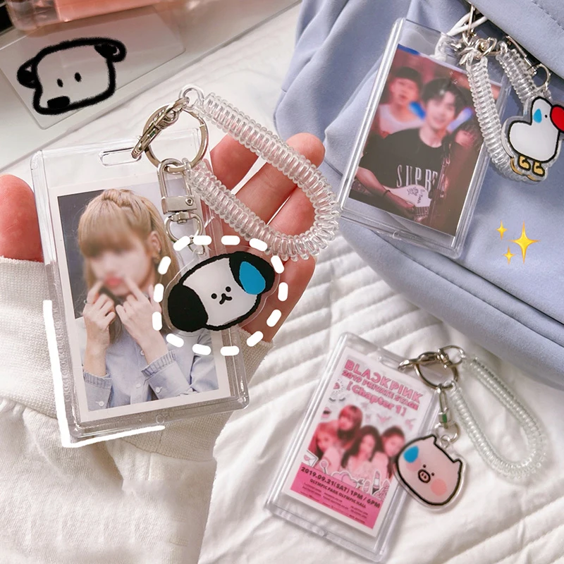 

Lovely Acrylic Transparent 3 inch Kpop Photocard Photo Protector Holder Card Idol Photo Sleeves Stationery Small Animal Pendant