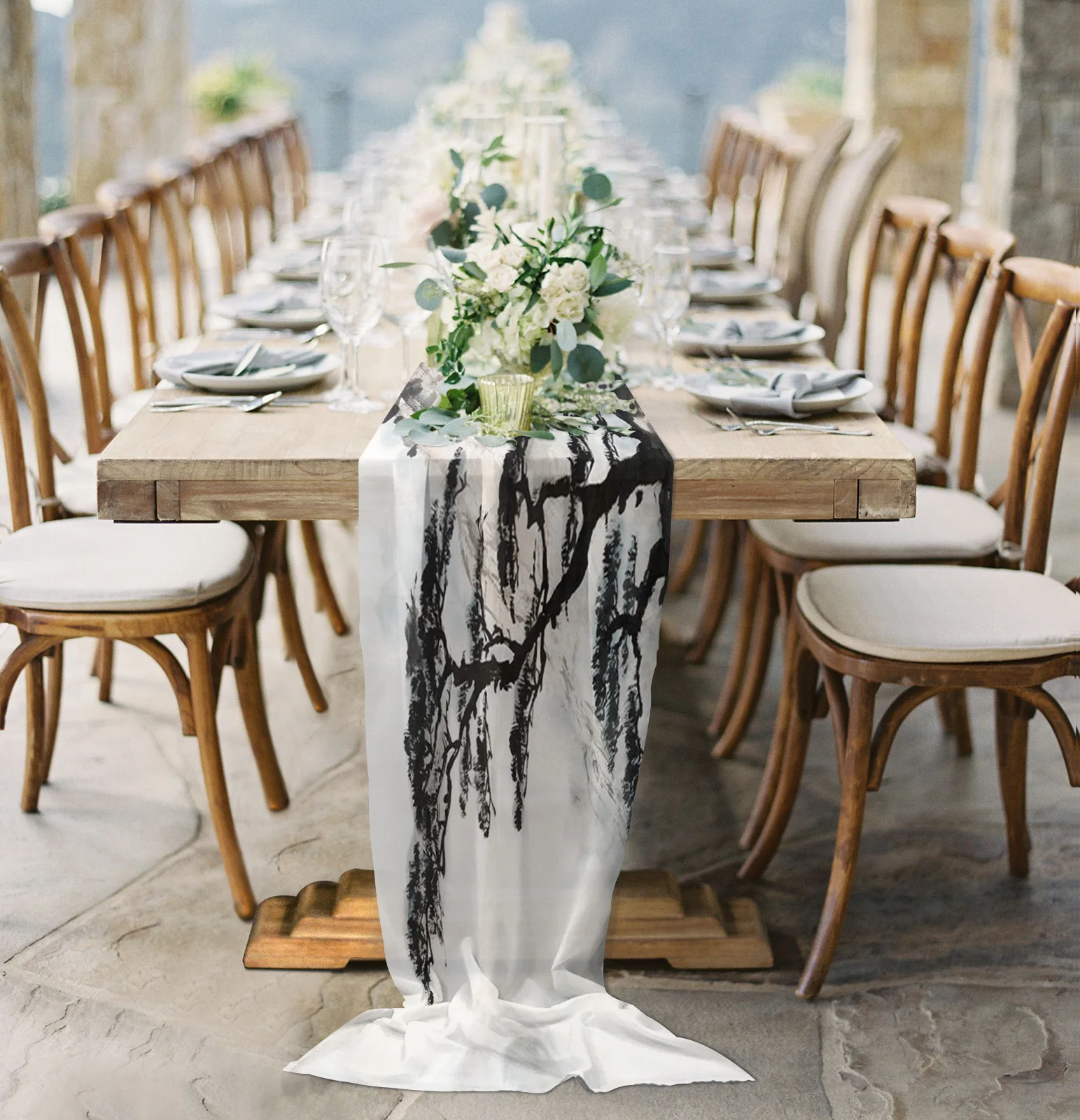Ink Landscape Art Mountain Peak Sheer Chiffon Table Runner Wedding Party Birthday Luxury Voile Tablecloth Home Decoration
Ink Landscape Art Mountain Peak Sheer Chiffon Table Runner Wedding Party Birthday Luxury Voile Tablecloth Home Decoration