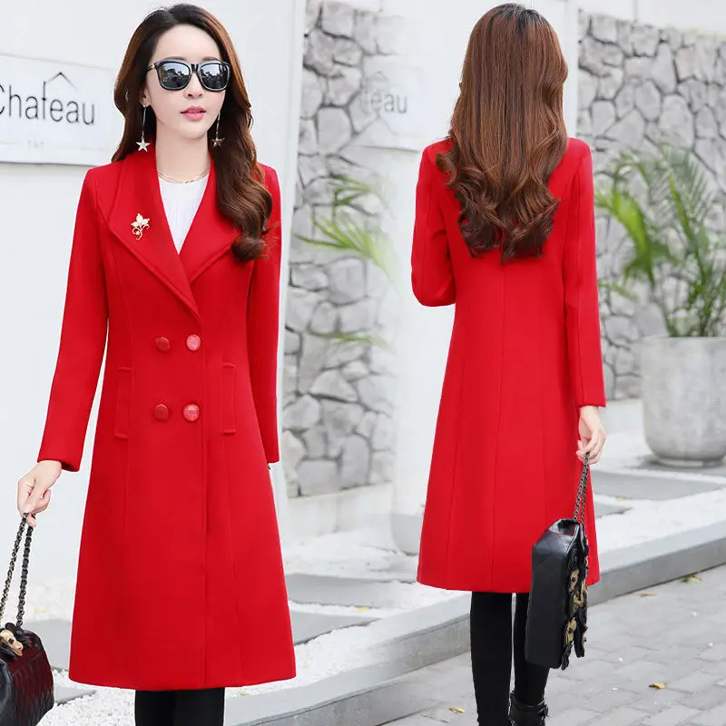 

Warm Slim Woolen Overcoat Winte Fashion Elegant Woolen Trench Coat Overcoat Women Korean Style Office Lady Female Solid V6