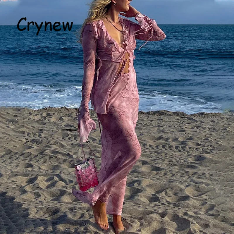 Crynew Chiffon Print Mesh Dress Sets Women Casual Long Sleeve Top and Maxi Skirt Sexy Bodycon Y2K 2 Piece Sets Beach Outfits
Crynew Chiffon Print Mesh Dress Sets Women Casual Long Sleeve Top and Maxi Skirt Sexy Bodycon Y2K 2 Piece Sets Beach Outfits