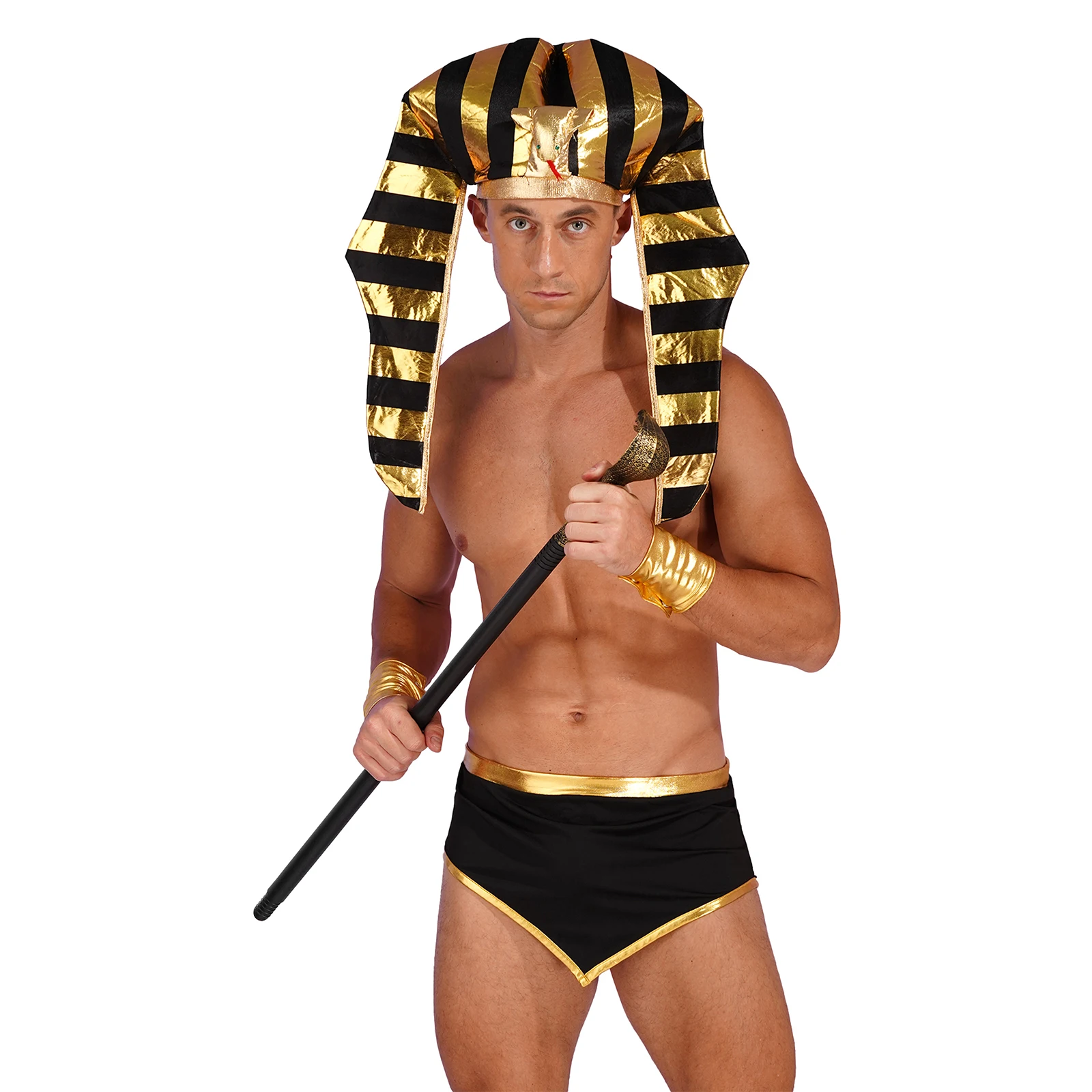 Mens Egyptian Cosplay Party Outfit Ancient Rome Costume Halloween Skirt with Cuffs Golden Pharaoh Snake Head Hat And Scepter Set
Mens Egyptian Cosplay Party Outfit Ancient Rome Costume Halloween Skirt with Cuffs Golden Pharaoh Snake Head Hat And Scepter Set