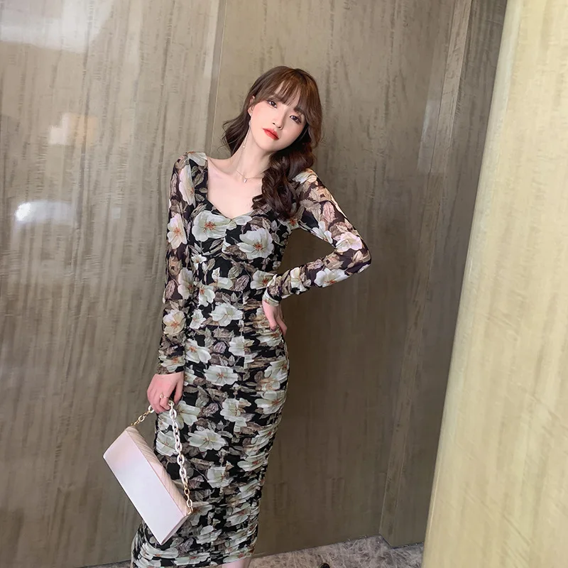 2023 Spring Vintage Lady Long Sleeve Printing Bodycon Dresses Woman Bandage Elegant Square Neck Slim Folds Mesh Dress Vestidos
2023 Spring Vintage Lady Long Sleeve Printing Bodycon Dresses Woman Bandage Elegant Square Neck Slim Folds Mesh Dress Vestidos