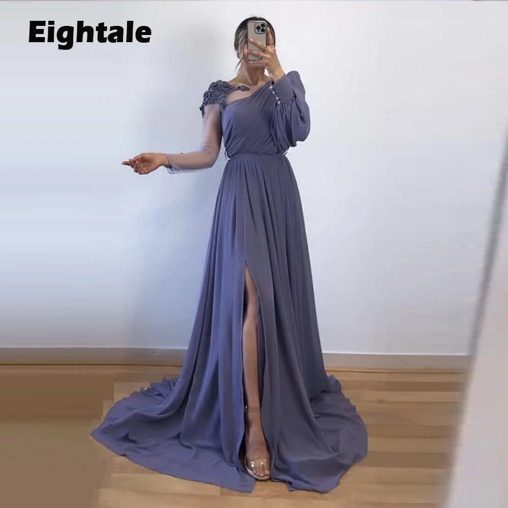 Eightale Elegant Evening Dresses for Wedding Party Long Sleeves Appliques Beaded O-Neck Purple Slit Arabic Celebrity Prom Gowns
Eightale Elegant Evening Dresses for Wedding Party Long Sleeves Appliques Beaded O-Neck Purple Slit Arabic Celebrity Prom Gowns