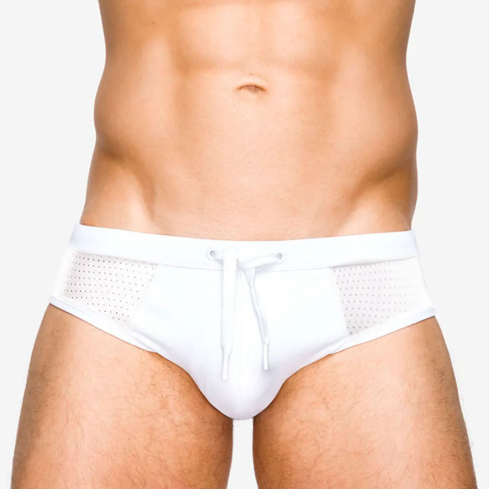 European And American Men's Nylon Mesh Stitching White Swimming Trunks Summer Translucent Sexy Beach Swim Shorts with Push Pad
European And American Men's Nylon Mesh Stitching White Swimming Trunks Summer Translucent Sexy Beach Swim Shorts with Push Pad