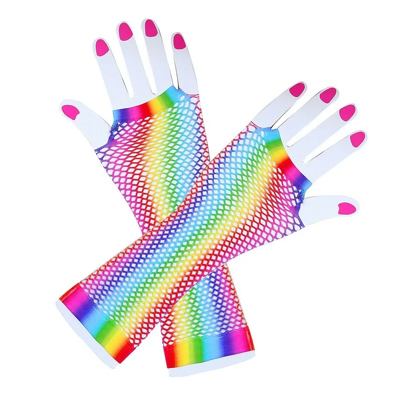 

20 Pairs Women Girls 80s Stretchy Fingerless Fishnet Neon Gloves Short Long Net Mesh Party Cosplay Costume Accessories