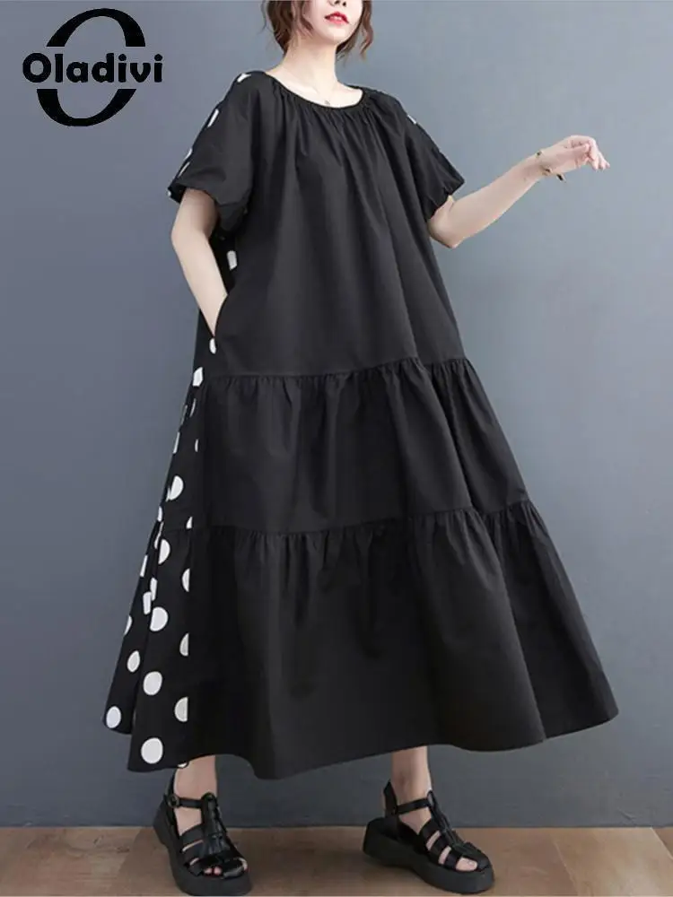 

Oladivi Fashion Polk Dot Print Two Wear Short Sleeve Summer Dress 2022 New Casual Loose Oversized Dresses Large Size Clothes 6XL