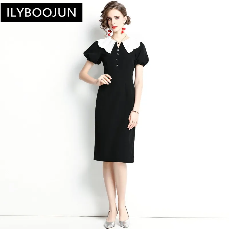 2022 New Summer Fashion Designer Balck Dress Women Short sleeve Luxury White Beaded turn-down collar Slim Midi Party Dress
2022 New Summer Fashion Designer Balck Dress Women Short sleeve Luxury White Beaded turn-down collar Slim Midi Party Dress