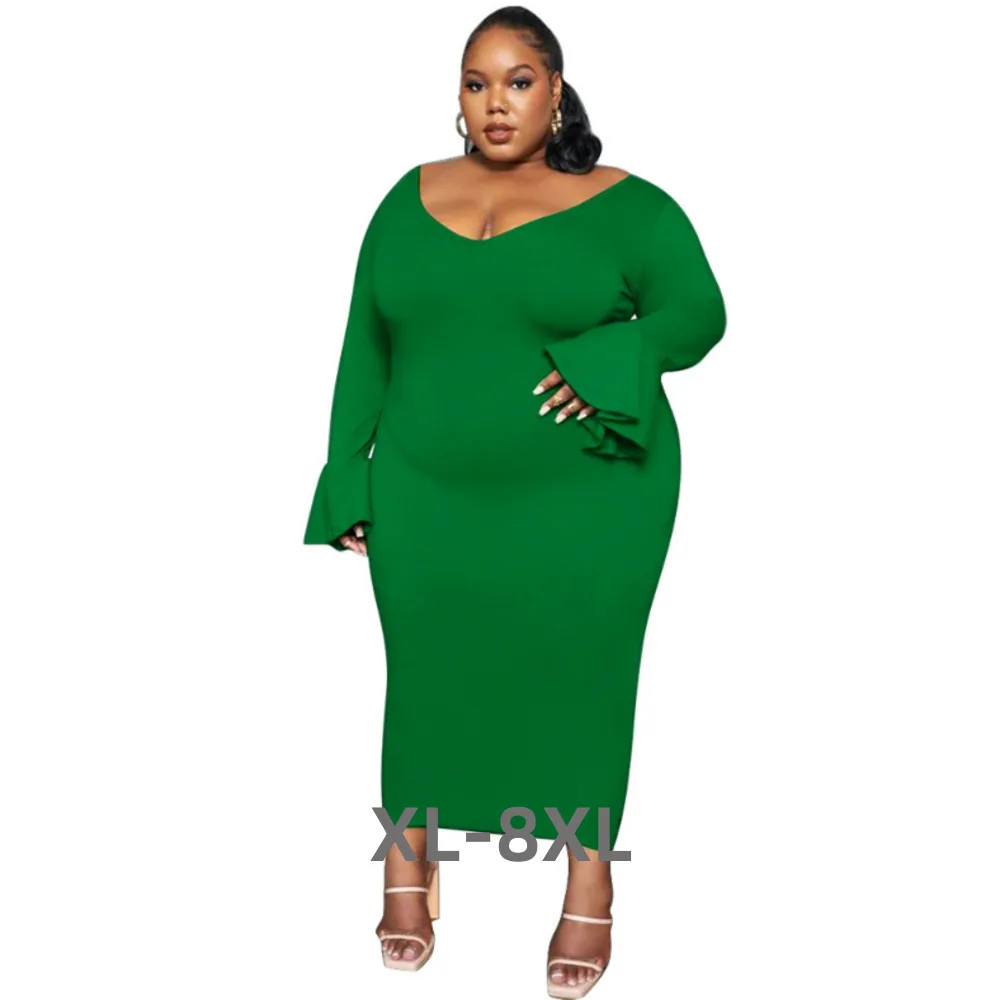 Plus Size Dresses Women Fall Clothes Ribbing Bodycon Solid v Neck Flared Sleeve Elegant Maxi Dress Wholesale 3xl 4xl 5xl 6xl
Plus Size Dresses Women Fall Clothes Ribbing Bodycon Solid v Neck Flared Sleeve Elegant Maxi Dress Wholesale 3xl 4xl 5xl 6xl