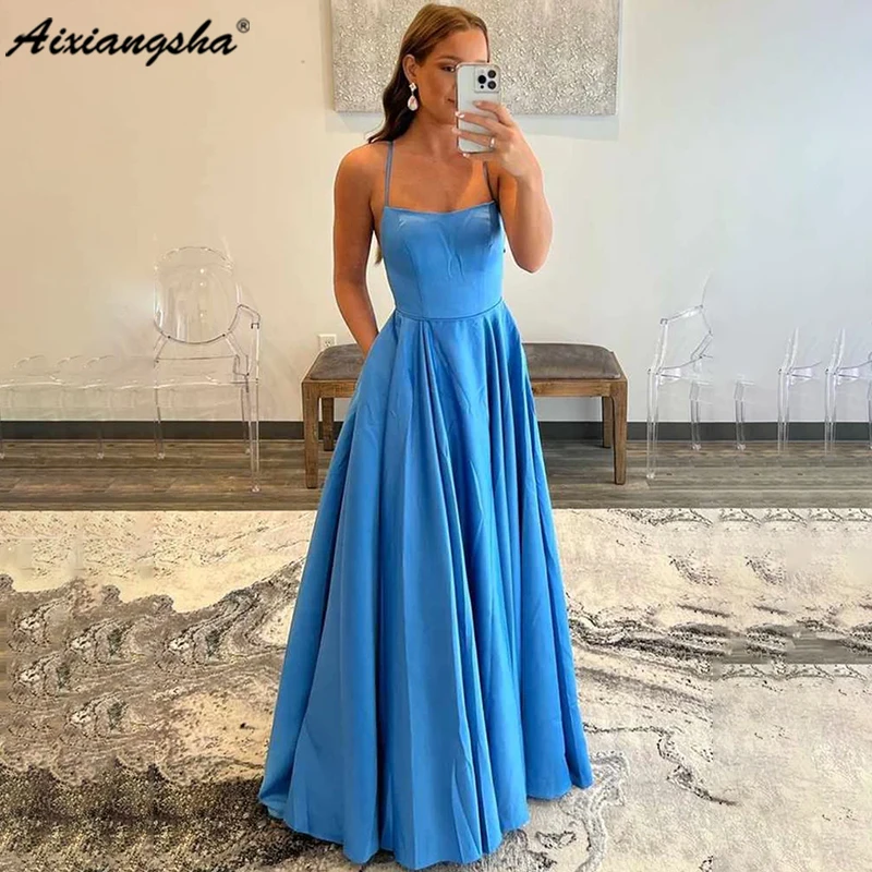 Aixiangsha Backless Floor Length Blue Satin Long Prom Dress Pocket Formal Graduation Evening Dress For Women Custom Made 2023
Aixiangsha Backless Floor Length Blue Satin Long Prom Dress Pocket Formal Graduation Evening Dress For Women Custom Made 2023