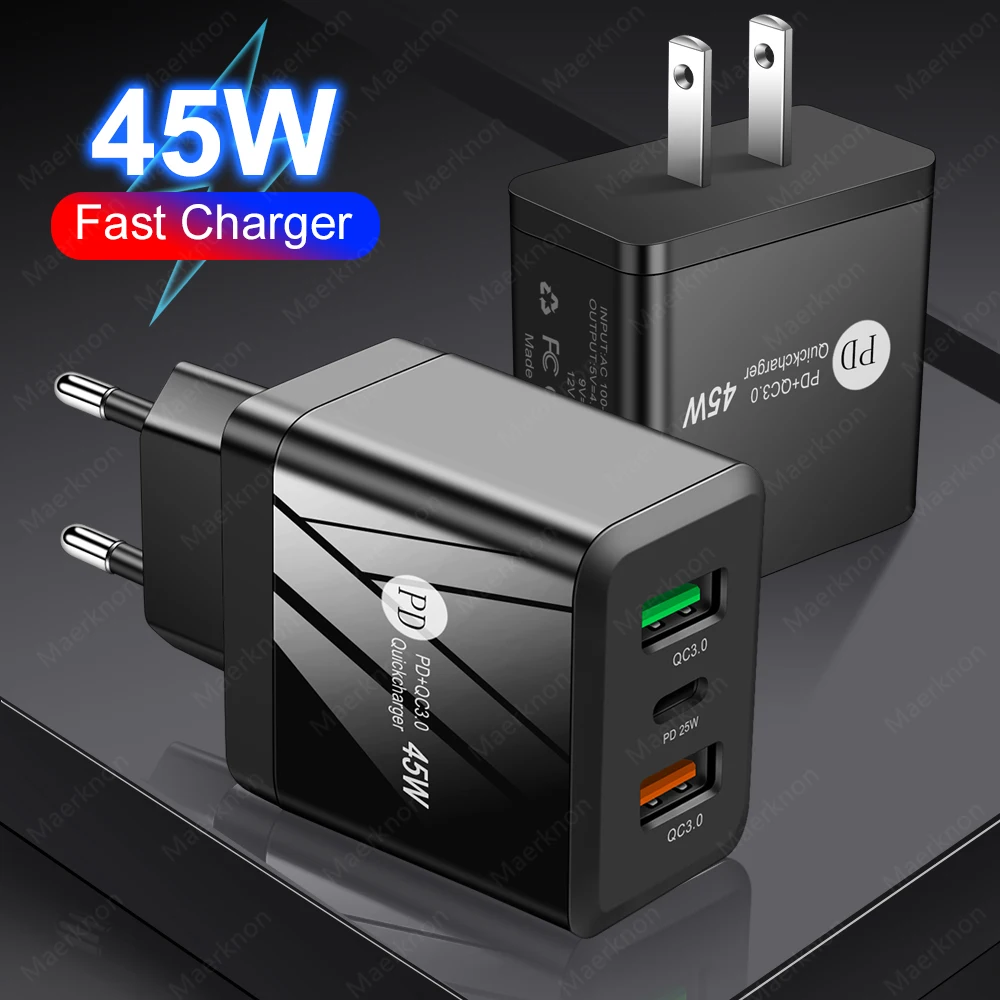 USB Charger Fast Charging 45W PD Type C Quick Charge 3.0 Cell Phone Adapter For iPhone Samsung Xiaomi Huawei 3 Ports USB Charger
USB Charger Fast Charging 45W PD Type C Quick Charge 3.0 Cell Phone Adapter For iPhone Samsung Xiaomi Huawei 3 Ports USB Charger