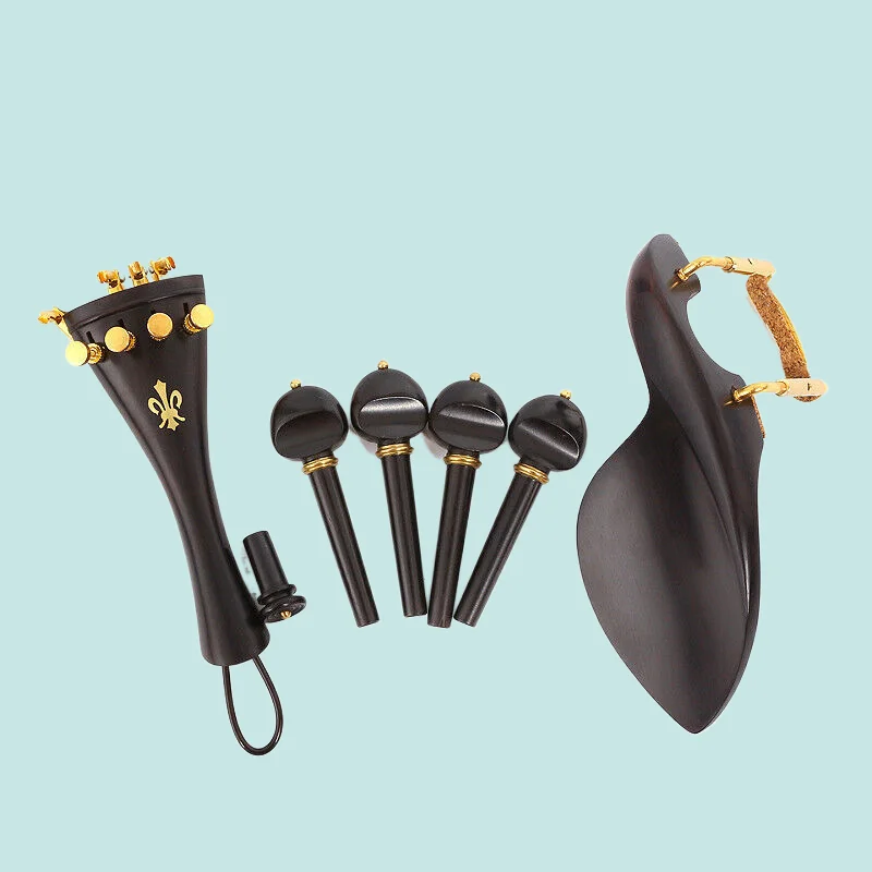 

1set Violin Kit Accessories Ebony Pegs Tailpiece Chin Rest End Pin Fine Tuners Metal Knob Poplar Blossom Inlay Good Quality