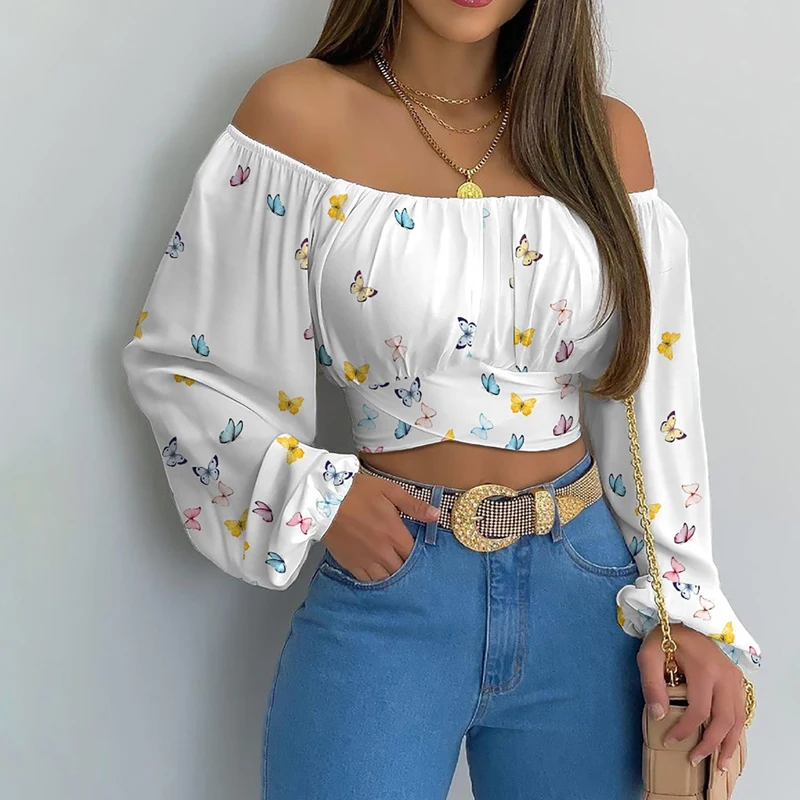 2023 Fashion Women Sexy Shirt Elegant Slim Long Sleeve Floral Print Crop Tops Slash Neck Off Shoulder Blouse Female Blusas 21999
2023 Fashion Women Sexy Shirt Elegant Slim Long Sleeve Floral Print Crop Tops Slash Neck Off Shoulder Blouse Female Blusas 21999