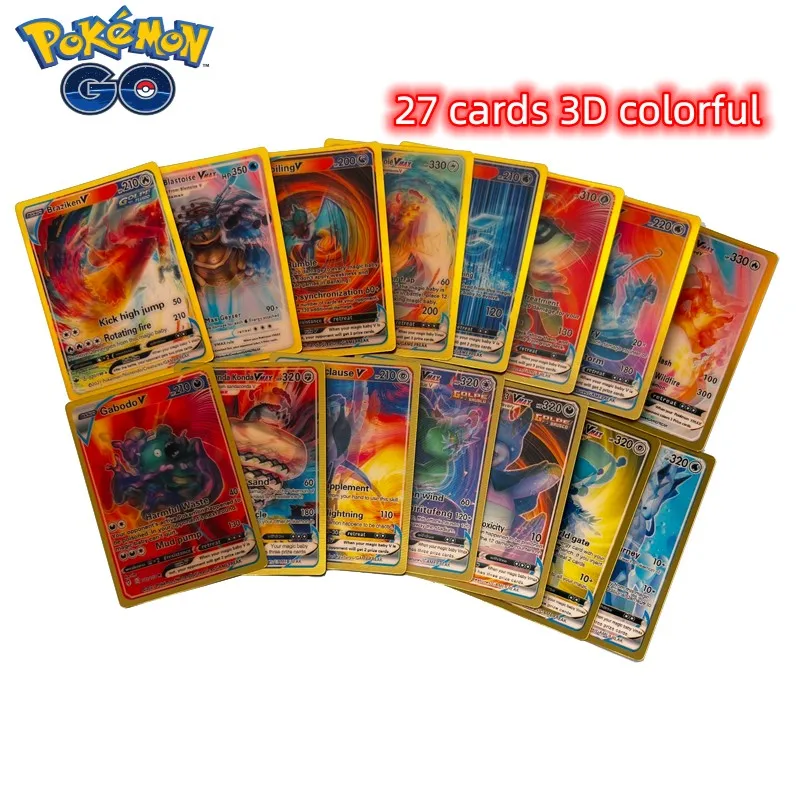 27pieces of 3D Colorful Pokemon 8.6*6.5cm Shiny Rainbow Card English Vmax Gx Charizard Pikachu Trading Game Collection Card Gift
27pieces of 3D Colorful Pokemon 8.6*6.5cm Shiny Rainbow Card English Vmax Gx Charizard Pikachu Trading Game Collection Card Gift
