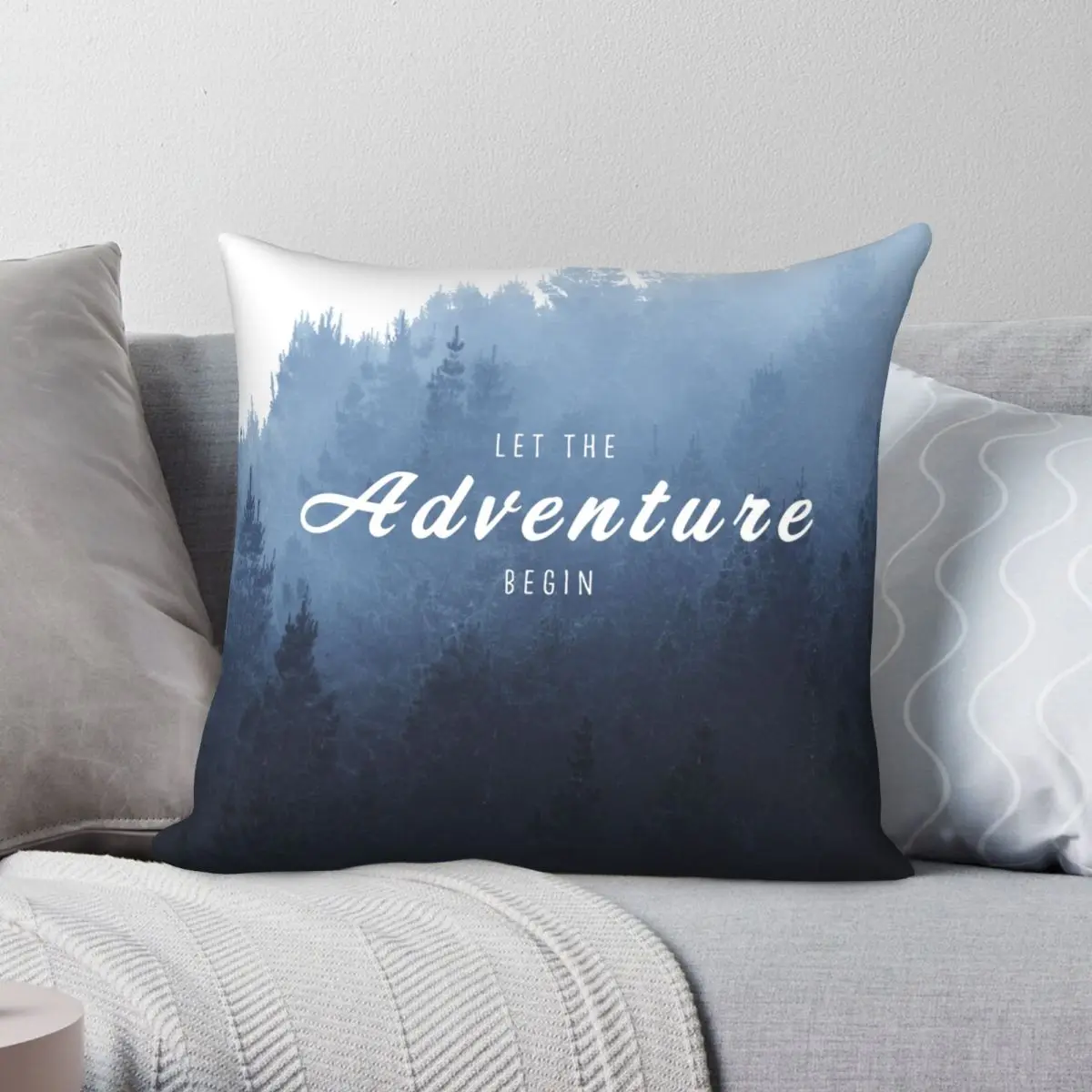 

Let The Adventure Begin Misty Forest Pillowcase Polyester Linen Velvet Creative Decor Throw Pillow Case Bed Cushion Cover 18"