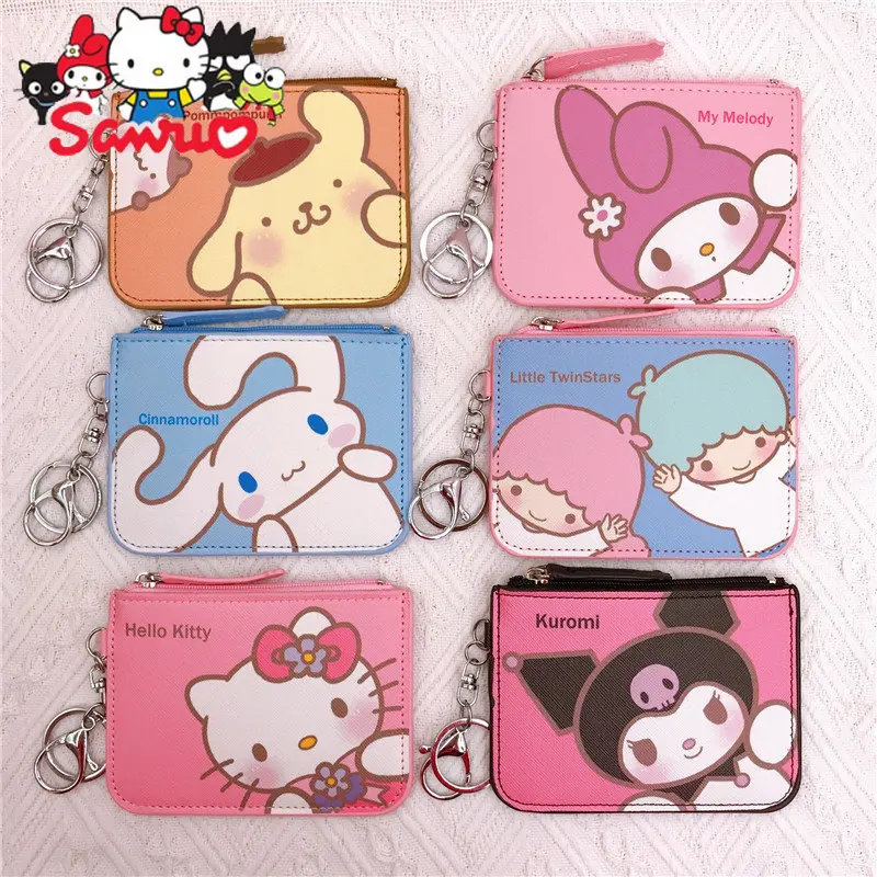 

Sanrio Melody Kuromi Hello Kitty Cinnamoroll Pochacco Gemini Long-eared Rabbit Leather Card Holder Integrated Keychain Pendant