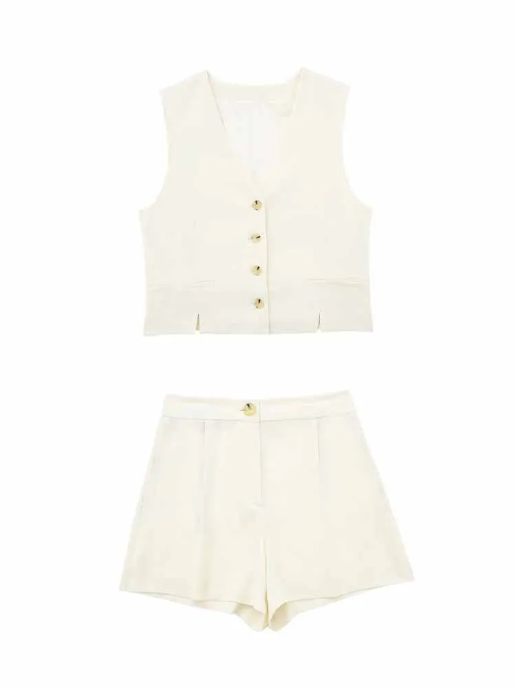 Women New Fashion Split design Cropped Linen Button-up Vest Vintage V Neck Female Waistcoat Chic Tops + shorts Women's suit
Women New Fashion Split design Cropped Linen Button-up Vest Vintage V Neck Female Waistcoat Chic Tops + shorts Women's suit